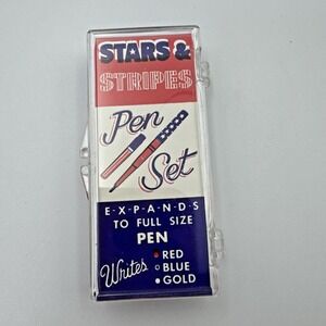 Vintage Stars & Stripes Pen Set Expands Full size Plastic Case US 70s New J60